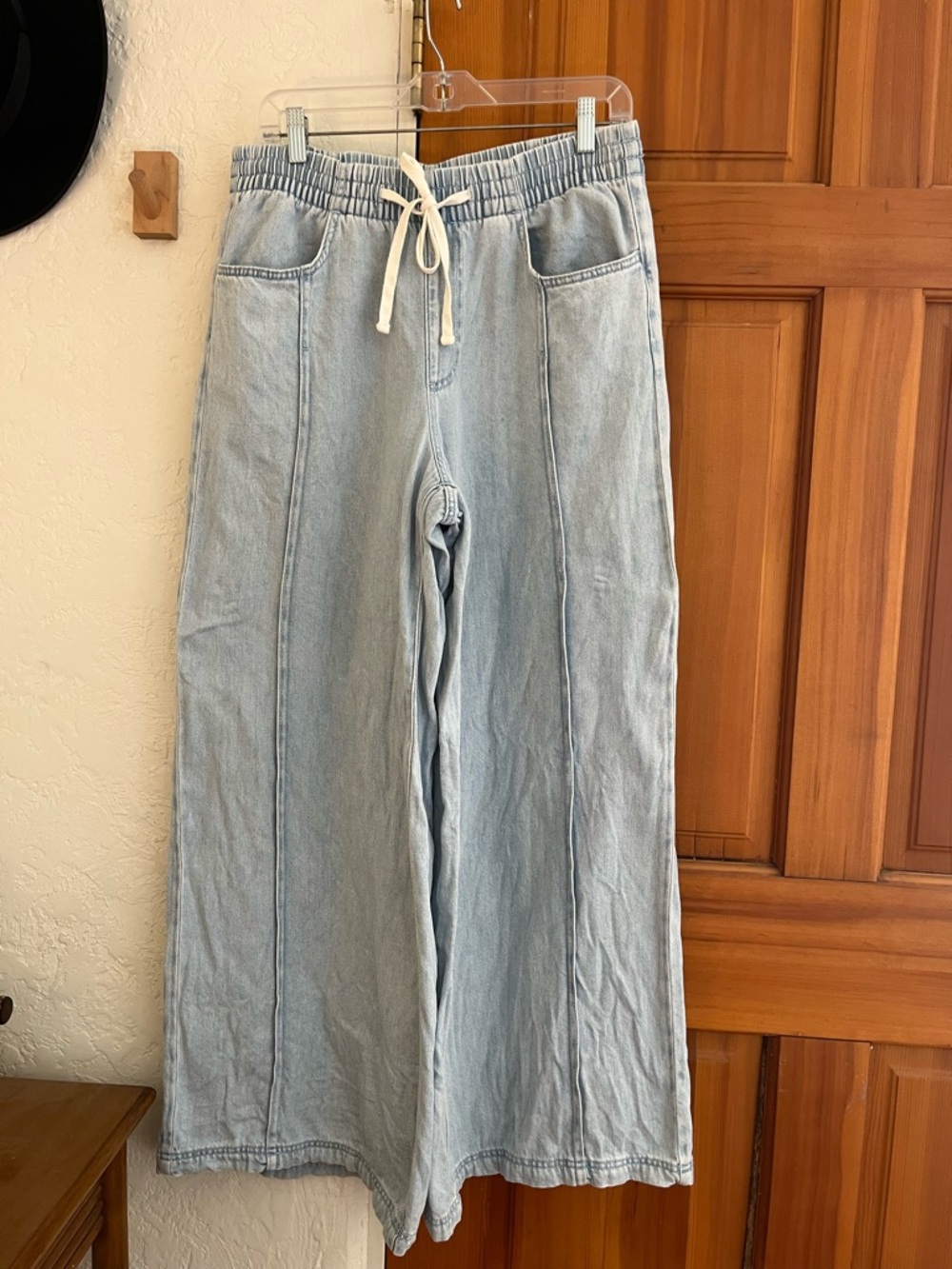 Light Wash Wide-Leg Drawstring Jeans